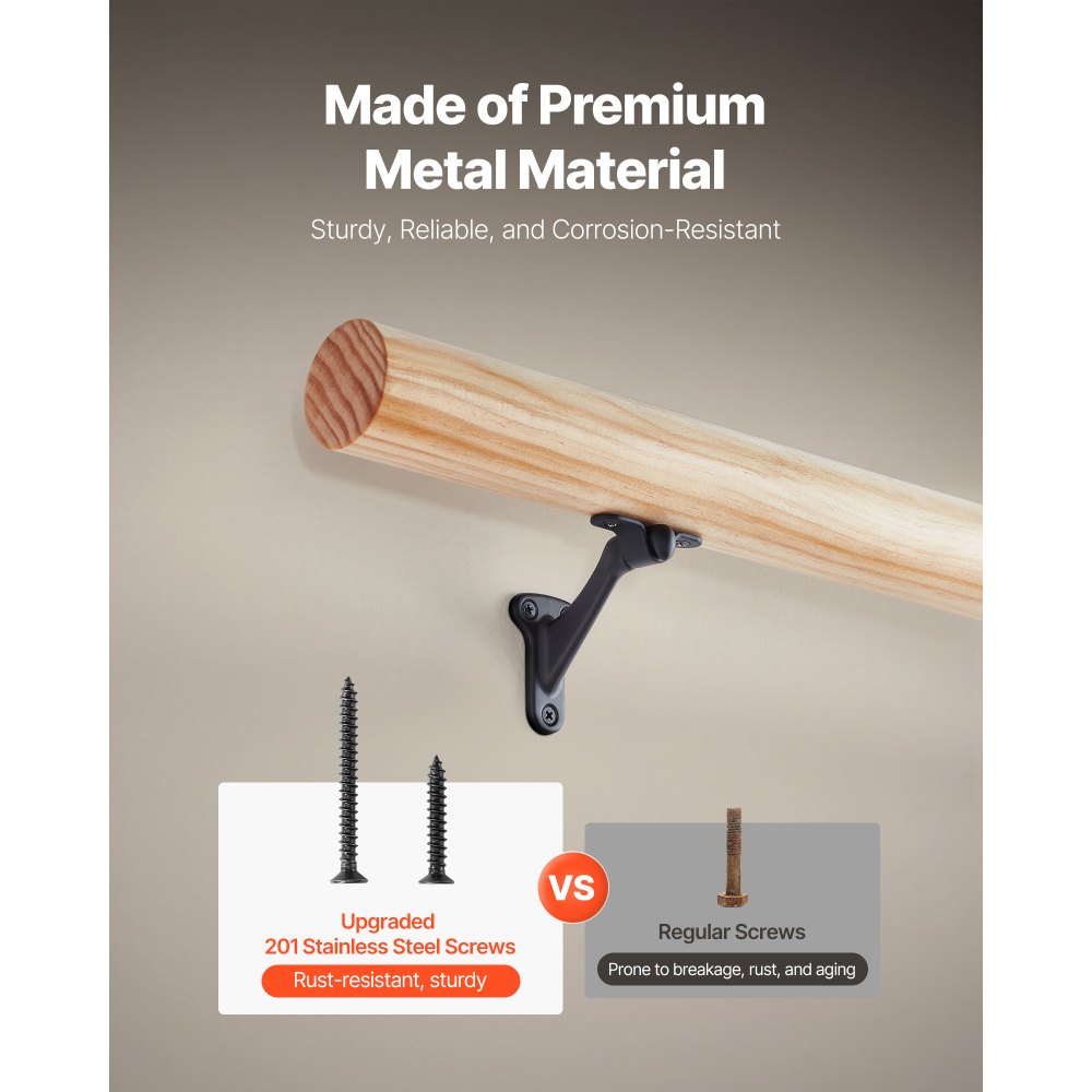 VEVOR Handrail Hardware Bracket, 6 Packs Heavy Duty Hand Rail Brackets, Flexible Angle Adjustment & Easy Install, Stair Railing Hardware for Stairways Handrail, Staircase,Matte Black