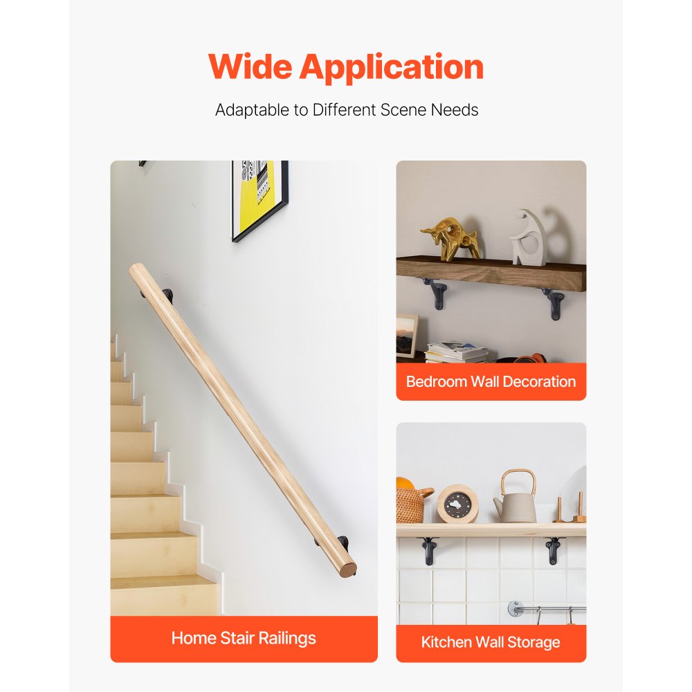 VEVOR Handrail Hardware Bracket, 6 Packs Heavy Duty Hand Rail Brackets, Flexible Angle Adjustment & Easy Install, Stair Railing Hardware for Stairways Handrail, Staircase,Matte Black