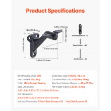 6 Packs Handrail Hardware Bracket Heavy Duty for Stairways Matte Black