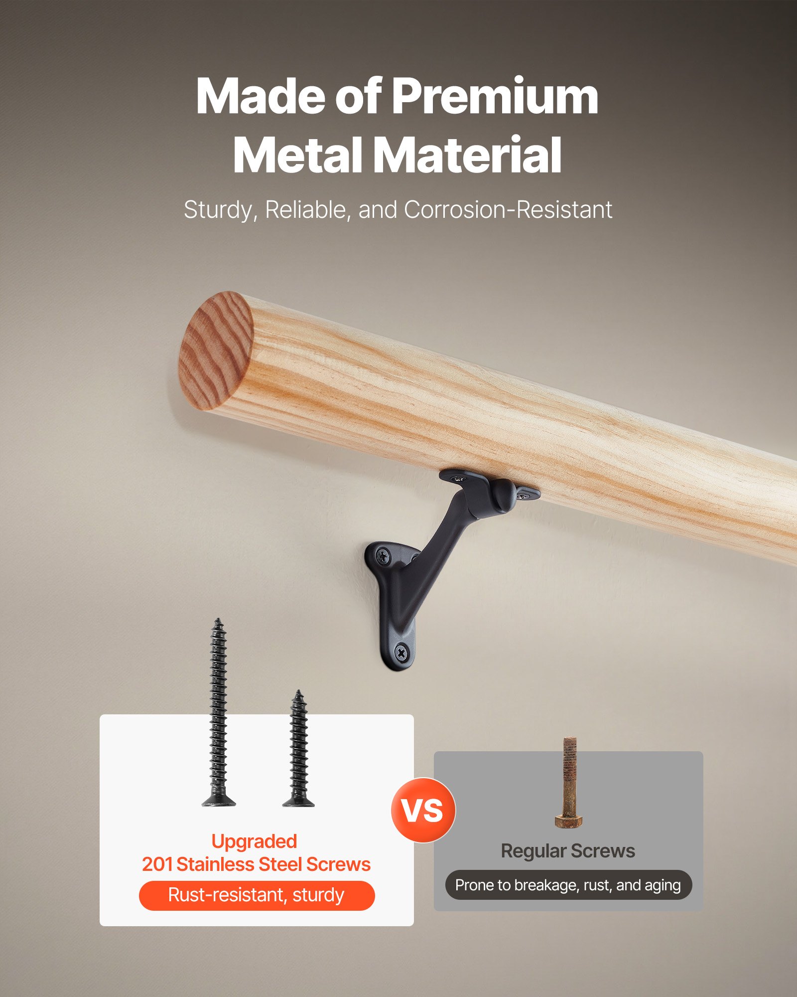 VEVOR Handrail Hardware Bracket, 6 Packs Heavy Duty Hand Rail Brackets, Flexible Angle Adjustment & Easy Install, Stair Railing Hardware for Stairways Handrail, Staircase,Matte Black