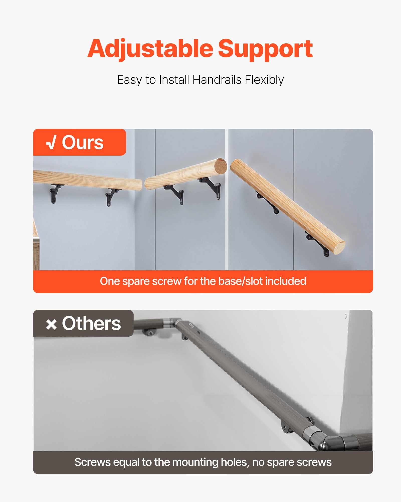 VEVOR Handrail Hardware Bracket, 6 Packs Heavy Duty Hand Rail Brackets, Flexible Angle Adjustment & Easy Install, Stair Railing Hardware for Stairways Handrail, Staircase,Matte Black