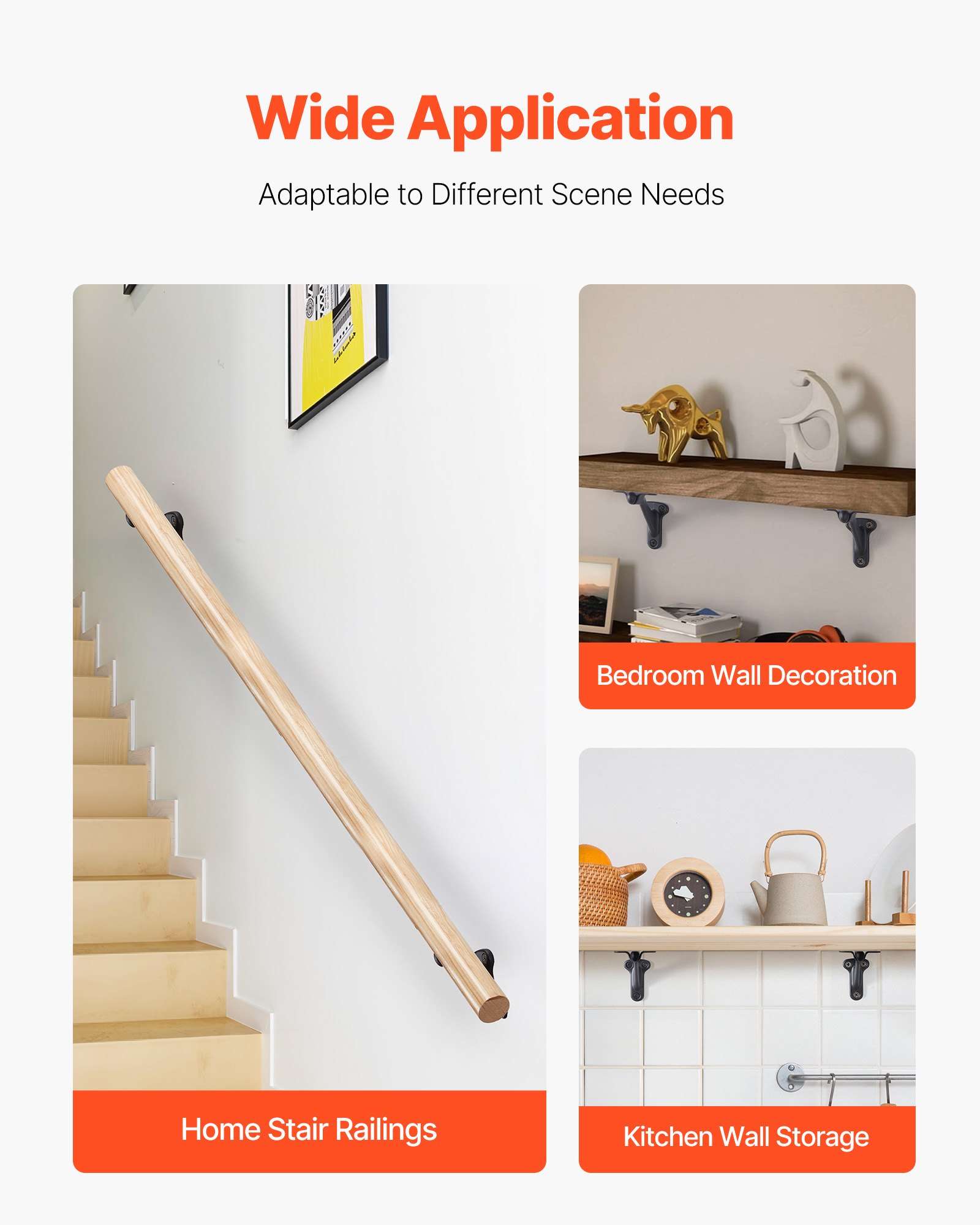 VEVOR Handrail Hardware Bracket, 6 Packs Heavy Duty Hand Rail Brackets, Flexible Angle Adjustment & Easy Install, Stair Railing Hardware for Stairways Handrail, Staircase,Matte Black