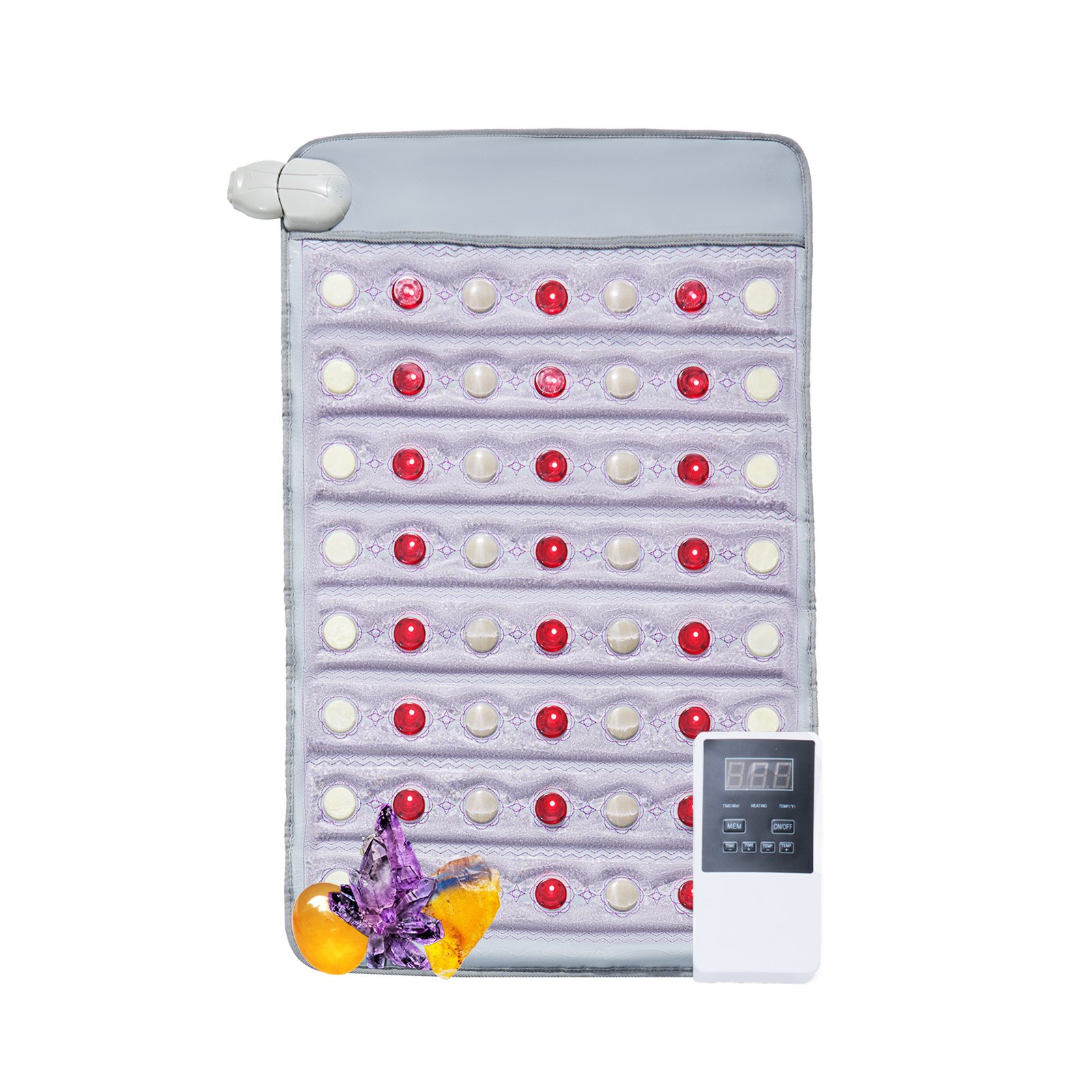 VEVOR Far Infrared Heating Pad, Amethyst Heating Pad with Jade & Tourmaline Stones, 660nm Photon Light & Negative Ions, 103-159℉ Hot Gemstones Mat with 0-720 Min Timer for Pain Relief (32" x 20")