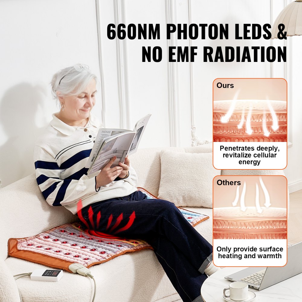 VEVOR Far Infrared Heating Pad, 103-159℉ Amethyst Heating Pad, 5 Natural Crystal Gemstones Mat with 660nm Photon Light, Negative Ions, 0-12 Hours Timer for Back Waist Shoulder Pain Relief (40" x 20")