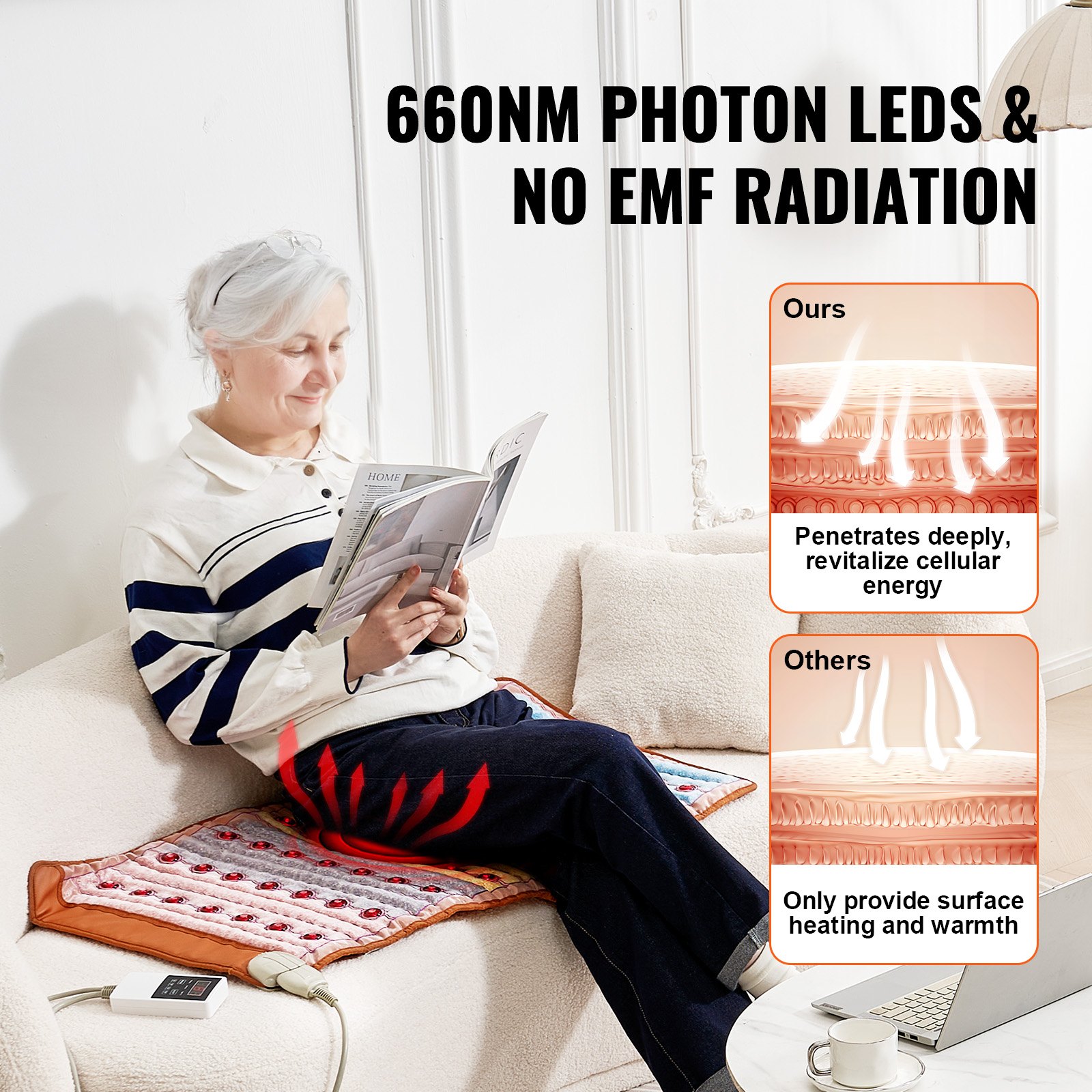 VEVOR Far Infrared Heating Pad, 103-159℉ Amethyst Heating Pad, 5 Natural Crystal Gemstones Mat with 660nm Photon Light, Negative Ions, 0-720 Min Timer for Back Waist Shoulder Pain Relief (40" x 20")