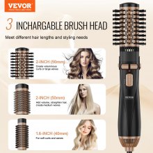 VEVOR Rotating Hair Dryer Brush Hot Air Styling Brush with 3 Interchange Heads