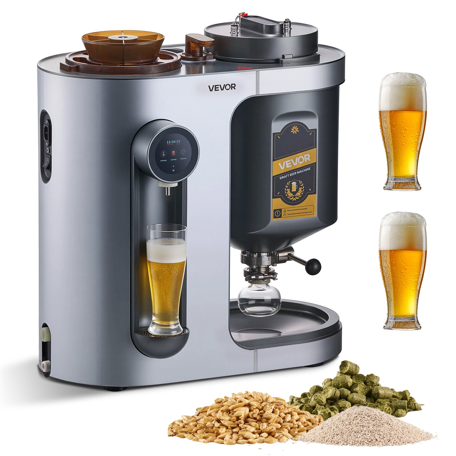 VEVOR Automatic Home Beer Brewer, 1500W Electric Beer Brewing Machine, 13L All-in-One Home Brewer with Mash Boil Device, 304 Stainless Steel Internal Tank, Auto Temperature & Pressure Control