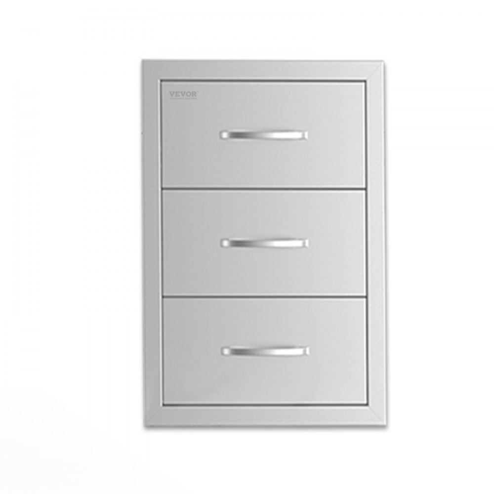 VEVOR Outdoor Kitchen Drawers, 16.5"W x 29"H x 20.5"D Triple Access Drawers, Stainless Steel Flush Mount Cabinets, BBQ Island Drawers Storage with Paper Towel Holder & Handle, for Patio Grill Station