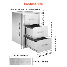 Outdoor Kitchen Drawers Triple BBQ Access Drawers Island 16.5x29x20.5 in