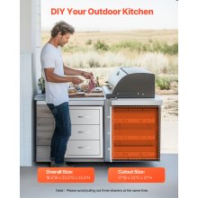 Outdoor Kitchen Drawers Triple BBQ Access Drawers Island 18.5x22.5x22.5 in