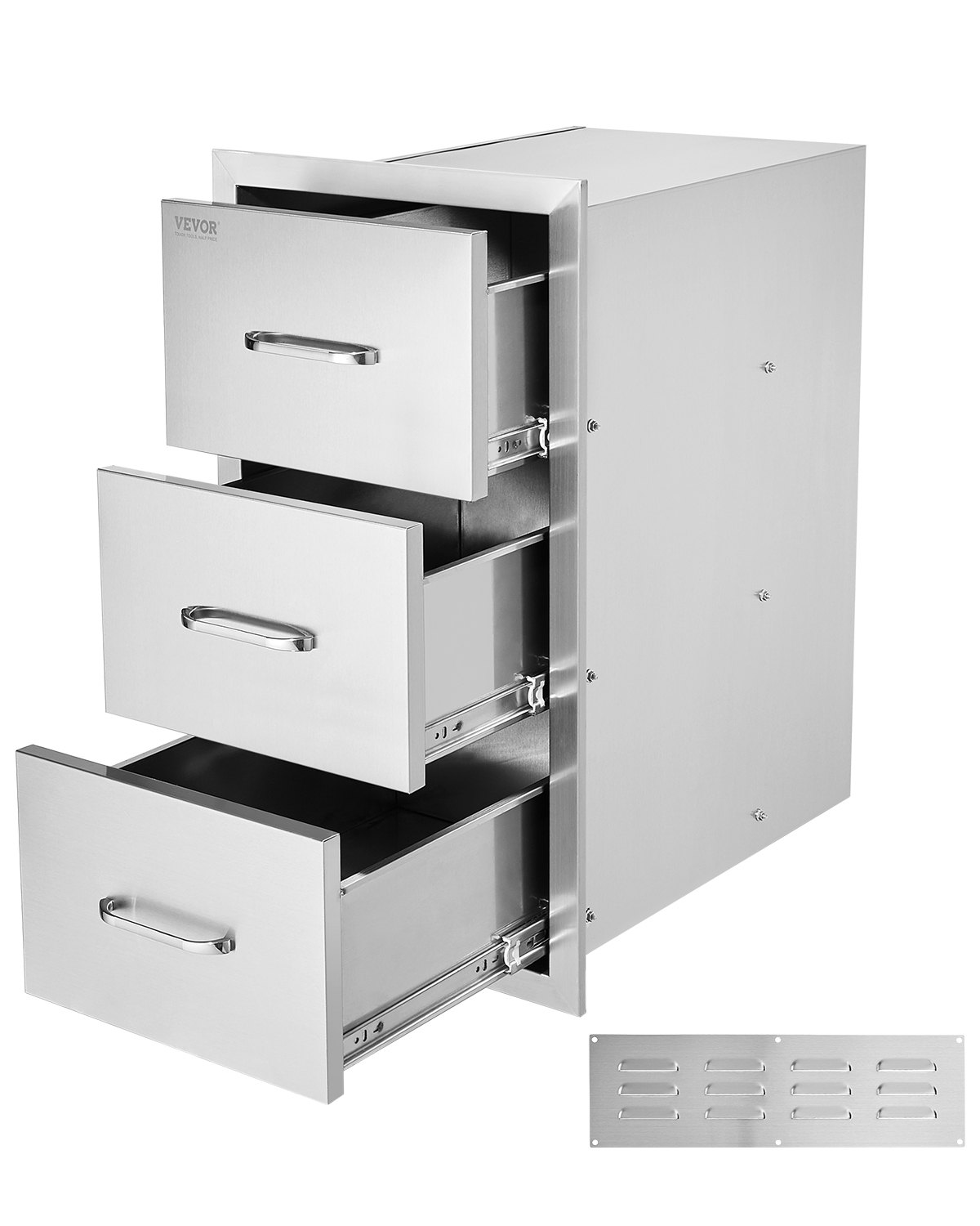 VEVOR Outdoor Kitchen Drawers, 18.5"W x 22.5"H x 22.5"D Triple Access Drawers, Stainless Steel Flush Mount Cabinets, BBQ Island Drawers Storage with Handle, for Outdoor Kitchens or Patio Grill Station