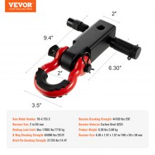 VEVOR 2" Trailer Shackle Hitch Receiver D-Ring Recovery for Truck Jeep 66000 lbs