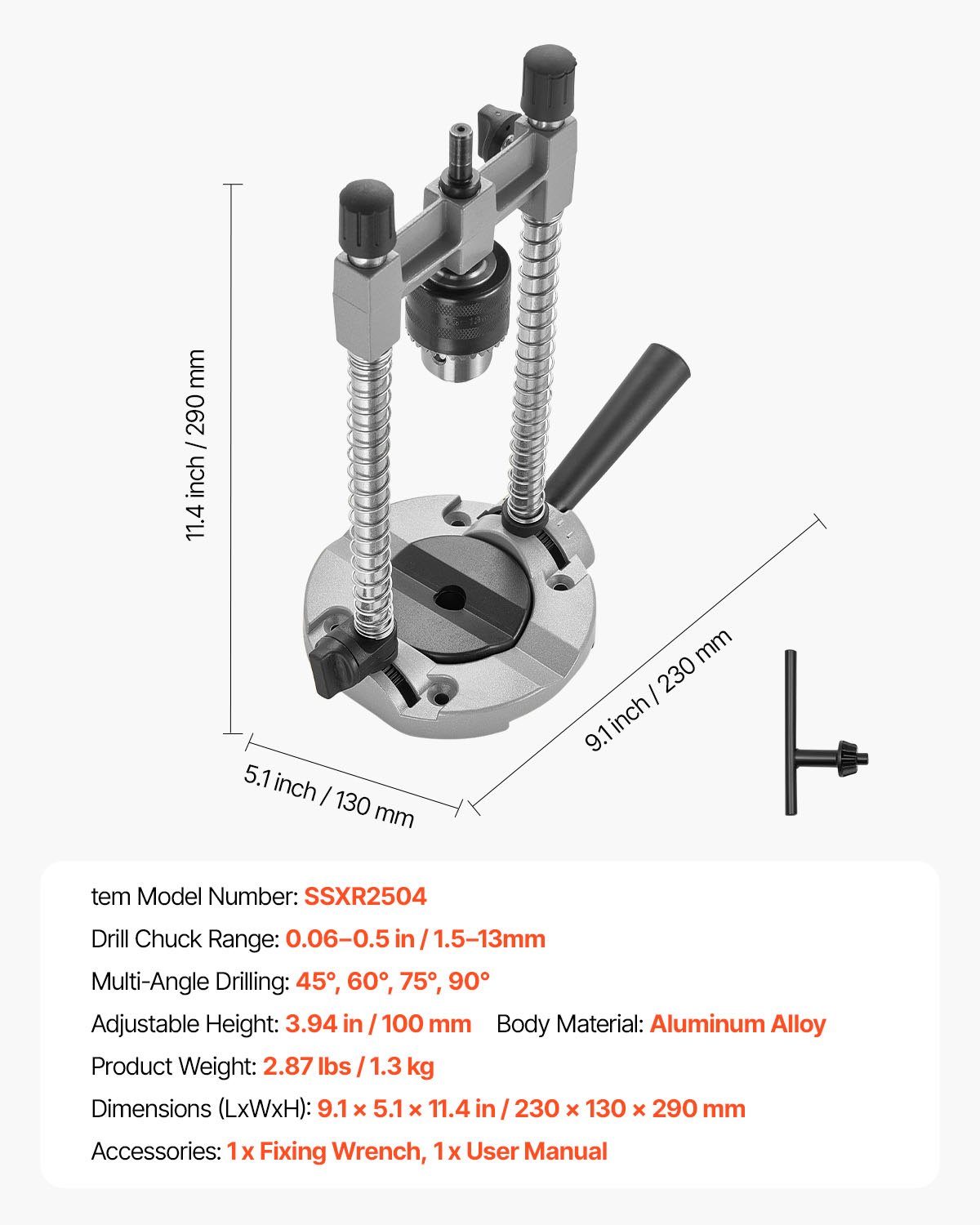 VEVOR Drill Guide, Multi-Angle Press Portable Precision Drilling Guide Jig Attachment, with Large Handle and Mounting Holes, Aluminum Alloy, for Drilling Angled or Straight Holes, for Wood Working