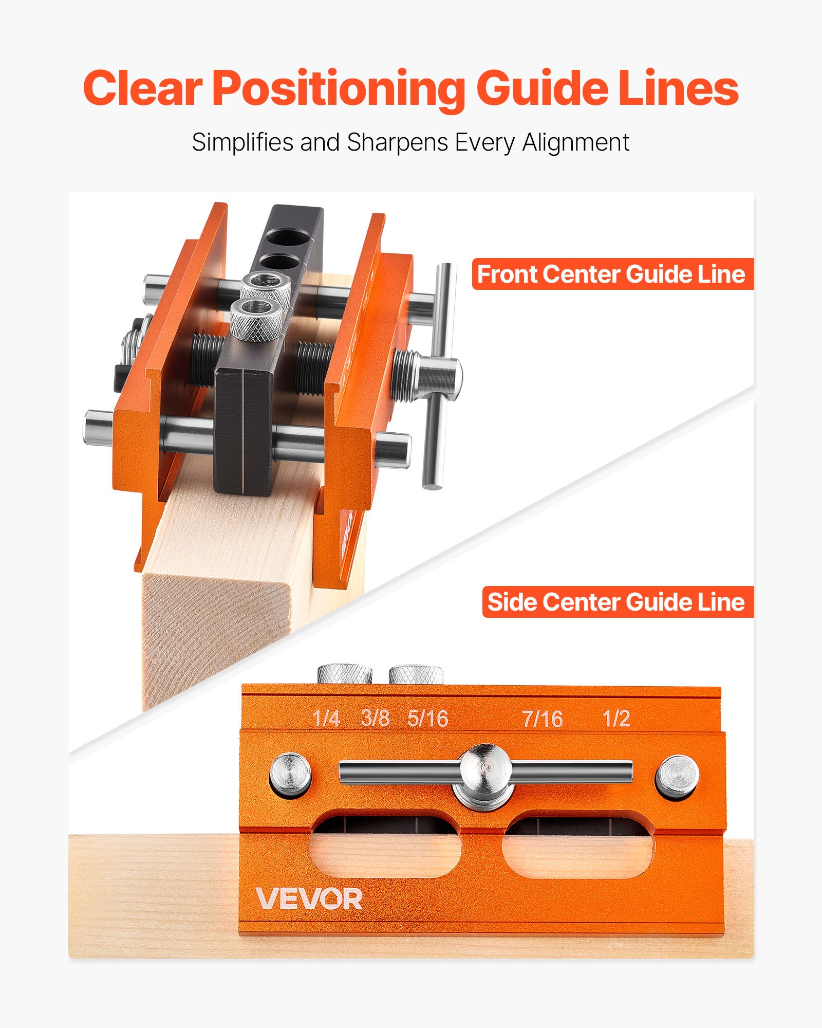 VEVOR Doweling Jig Kit, Self Centering Dowel Drill Jig for Straight Holes, Aluminum Alloy Woodworking Tools with 6 Drill Guide Bushings, Adjustable Width, for Wood Working, Drilling and Marking