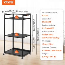 VEVOR Printer Stand 3-Tier Rolling Printer Cart with Wheels and Storage Shelves
