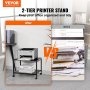 VEVOR Printer Stand, Under Desk 2 Tier Printer Stand, Printer Cart with Storage Shelves for Printer, Scanner, Fax, Home Office Use, CARB Certified, Black