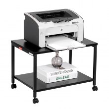 VEVOR printerstativ, under skrivebordet 2-tiers printerstativ, printervogn med opbevaringshylder til printer, scanner, fax, hjemmekontorbrug, CARB-certificeret, sort