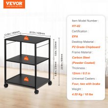 Soporte de impresora VEVOR, soporte de impresora de 3 niveles ajustable en altura, carro de impresora con estantes de almacenamiento y ganchos para impresora, escáner, fax, uso doméstico, certificado EPA, negro