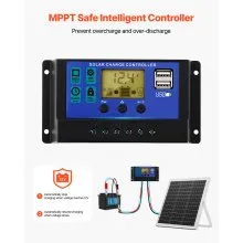 VEVOR 20W 12V Solar Panel Battery Charger, Solar Battery Trickle Charger Maintainer with Intelligent MPPT Controller & Adjustable Mount Bracket, IP67 Waterproof for Car Boat RV Motorcycle Trailer