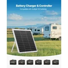 VEVOR 20W 12V Solar Panel Battery Charger, Solar Battery Trickle Charger Maintainer with Intelligent MPPT Controller & Adjustable Mount Bracket, IP67 Waterproof for Car Boat RV Motorcycle Trailer