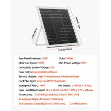 VEVOR 20W 12V Solar Panel Battery Charger, Solar Battery Trickle Charger Maintainer with Intelligent MPPT Controller & Adjustable Mount Bracket, IP67 Waterproof for Car Boat RV Motorcycle Trailer