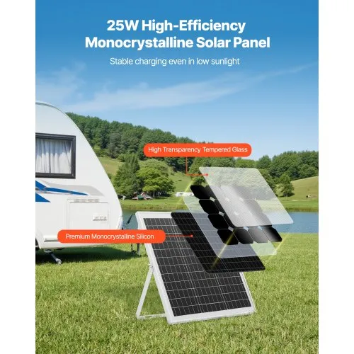 VEVOR Chargeur Batterie Solaire 25W 12V Monocristallin MPPT IP67 - Pour Voiture, Bateau, Camping-Car