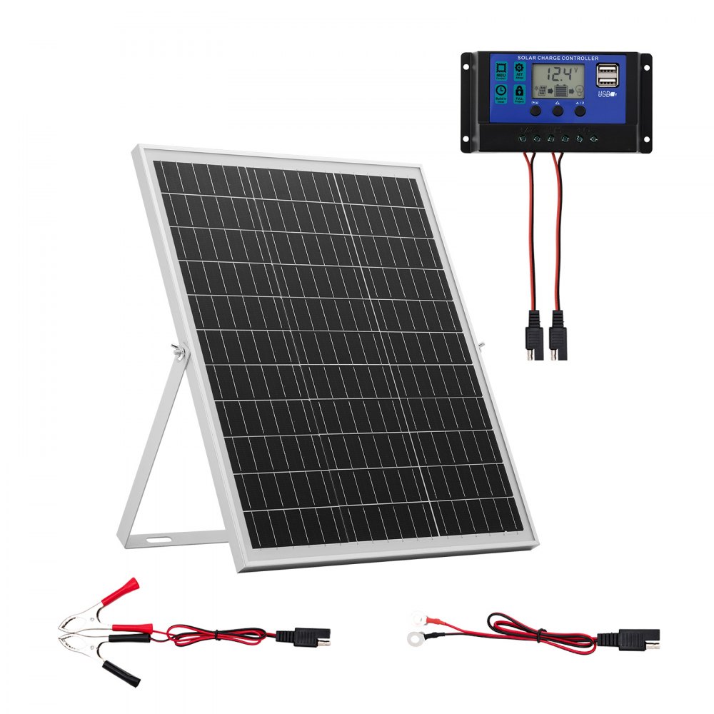 VEVOR 25W 12V Solar Panel Battery Charger, Solar Battery Trickle Charger Maintainer with Intelligent MPPT Controller & Adjustable Mount Bracket, IP67 Waterproof for Car Boat RV Motorcycle Trailer