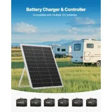 VEVOR 25W 12V Solar Panel Battery Charger, Solar Battery Trickle Charger Maintainer with Intelligent MPPT Controller & Adjustable Mount Bracket, IP67 Waterproof for Car Boat RV Motorcycle Trailer
