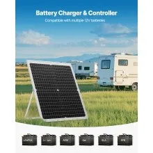 VEVOR 30W 12V Solar Panel Battery Charger, Solar Battery Trickle Charger Maintainer with Intelligent MPPT Controller & Adjustable Mount Bracket, IP67 Waterproof for Car Boat RV Motorcycle Trailer