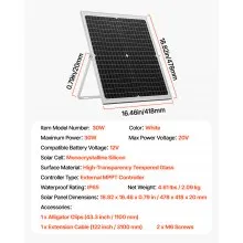 VEVOR 30W 12V Solar Panel Battery Charger, Solar Battery Trickle Charger Maintainer with Intelligent MPPT Controller & Adjustable Mount Bracket, IP67 Waterproof for Car Boat RV Motorcycle Trailer