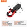 VEVOR trailer hitch receiver with red d-ring, various measurements, and key specifications.