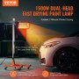 VEVOR infrared curing lamp 1500w dual-head for fast 7-minute primer drying on a car hood in a garage.