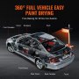 VEVOR infrared curing lamp demonstrating 360-degree full vehicle paint drying on car parts.