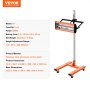 VEVOR infrared curing lamp, 1500w power, height adjustable, orange and silver, on a rolling base.