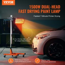 VEVOR Infrared Curing Lamp, 1500W 1-60 min Timing, Auto Heating Car Curing Light with Bracket, 3.44 sq.ft Baking Area Spray Baking Booth Heaters, Paint Dryer for On-Site Repair, Engine Drying