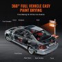 VEVOR infrared curing lamp for 360° full vehicle paint drying with labeled car parts and heating lamp.