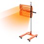 Lampe de polymérisation infrarouge VEVOR avec radiateurs à double tube orange sur un support réglable en hauteur avec roulettes.