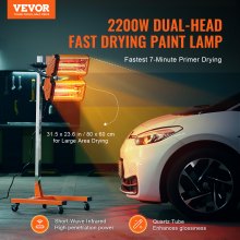 VEVOR Infrared Curing Lamp, 2200W 1-60 min Timing, Auto Heating Car Curing Light with Bracket, 5.17 sq.ft Baking Area Spray Baking Booth Heaters, Paint Dryer for On-Site Repair, Engine Drying