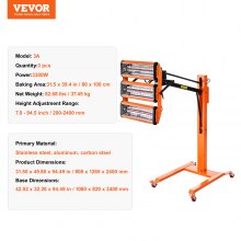 Lámpara de curado de pintura por infrarrojos de alta potencia VEVOR de 3300 W para calentamiento automático de carrocerías