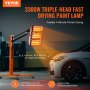 VEVOR infrared curing lamp with 3300w triple-head for fast 4-minute primer drying on car.