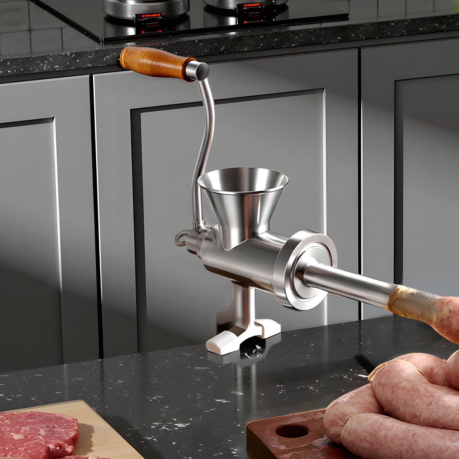 VEVOR Manual Meat Grinder, 304 Stainless Steel Hand Crank Meat Mincer with Steel Table Clamp, Sausage Stuffer with 2 Cutting Plates & 4 Sausage Tubes, Food Grinder for Beef Chili Pork Kitchen Tabletop