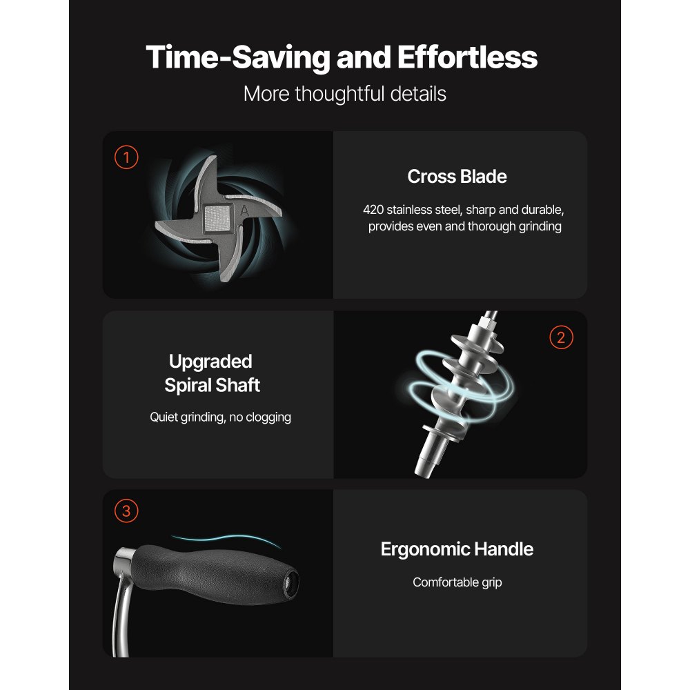 VEVOR Manual Meat Grinder, 304 Stainless Steel Hand Crank Meat Mincer with Steel Table Clamp, Sausage Stuffer with 2 Cutting Plates & Sausage Tube, Food Grinder for Beef Chili Pork Kitchen Tabletop