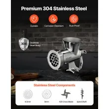Manual Meat Grinder 304 Stainless Steel Mincer Sausage Stuffer Table Clamp