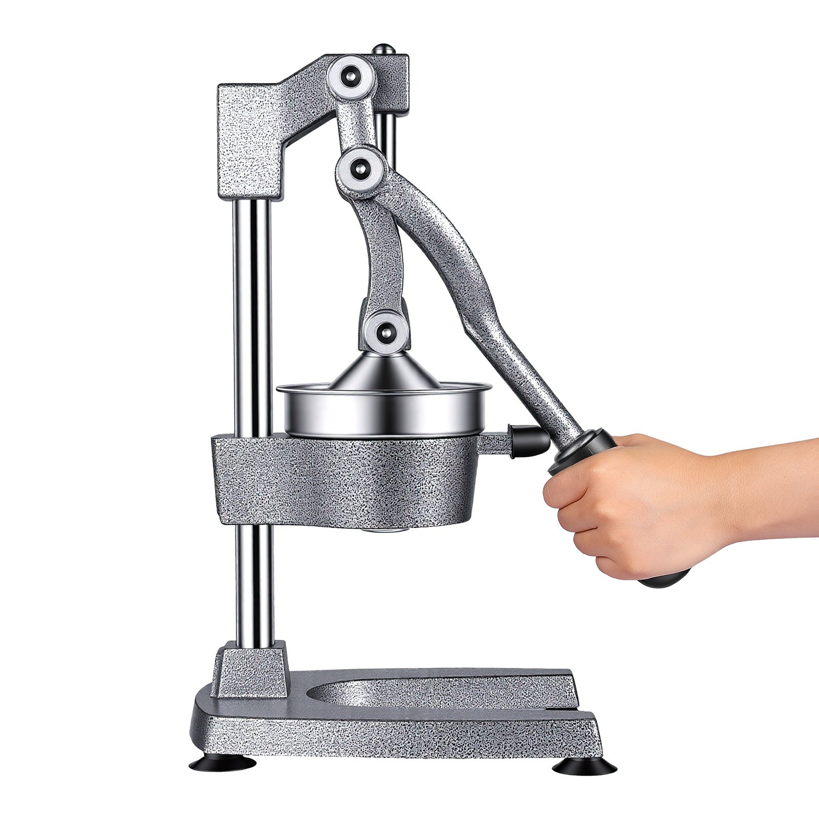VEVOR Manual Citrus Juicer, 15" Tall Hand Press Orange Juicer, Manual Fresh Juice Extractor for Lemon Pomegranate Grapefruit, Heavy-Duty Cast Iron, Easy to Clean, Home & Commercial Use, Silver Gray