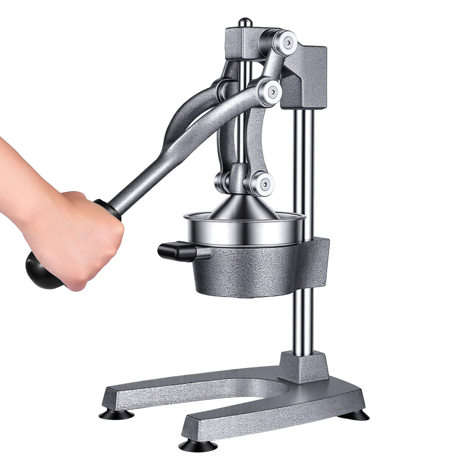 VEVOR Manual Citrus Juicer, 15" Tall Hand Press Orange Juicer, Manual Fresh Juice Extractor for Lemon Pomegranate Grapefruit, Heavy-Duty Cast Iron, Easy to Clean, Home & Commercial Use, Silver Gray