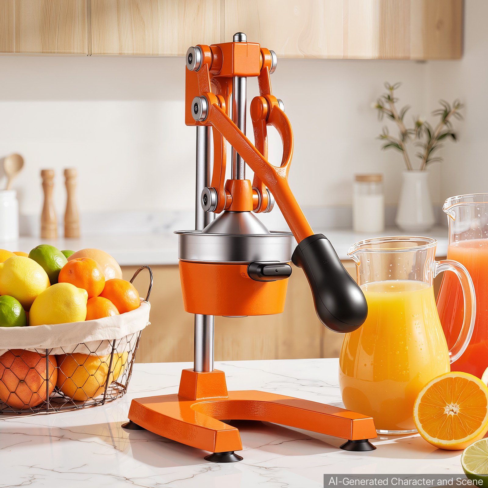 VEVOR Manual Citrus Juicer, 15" Tall Hand Press Orange Juicer, Manual Fresh Juice Extractor for Lemon Pomegranate Grapefruit, Heavy-Duty Cast Iron, Easy to Clean, Home & Commercial Use, Orange