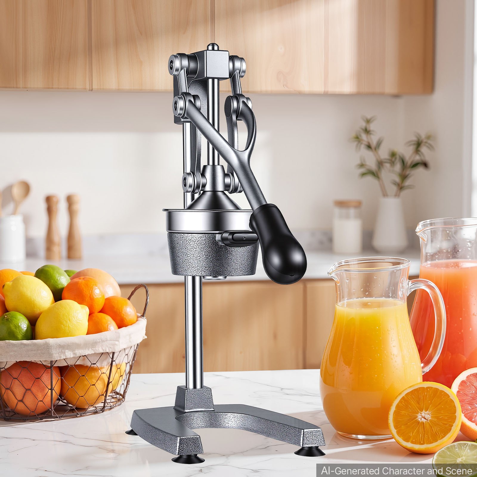 VEVOR Manual Citrus Juicer, 19" Tall Hand Press Orange Juicer, Manual Fresh Juice Extractor for Lemon Pomegranate Grapefruit, Heavy-Duty Cast Iron, Easy to Clean, Home & Commercial Use, Silver Gray