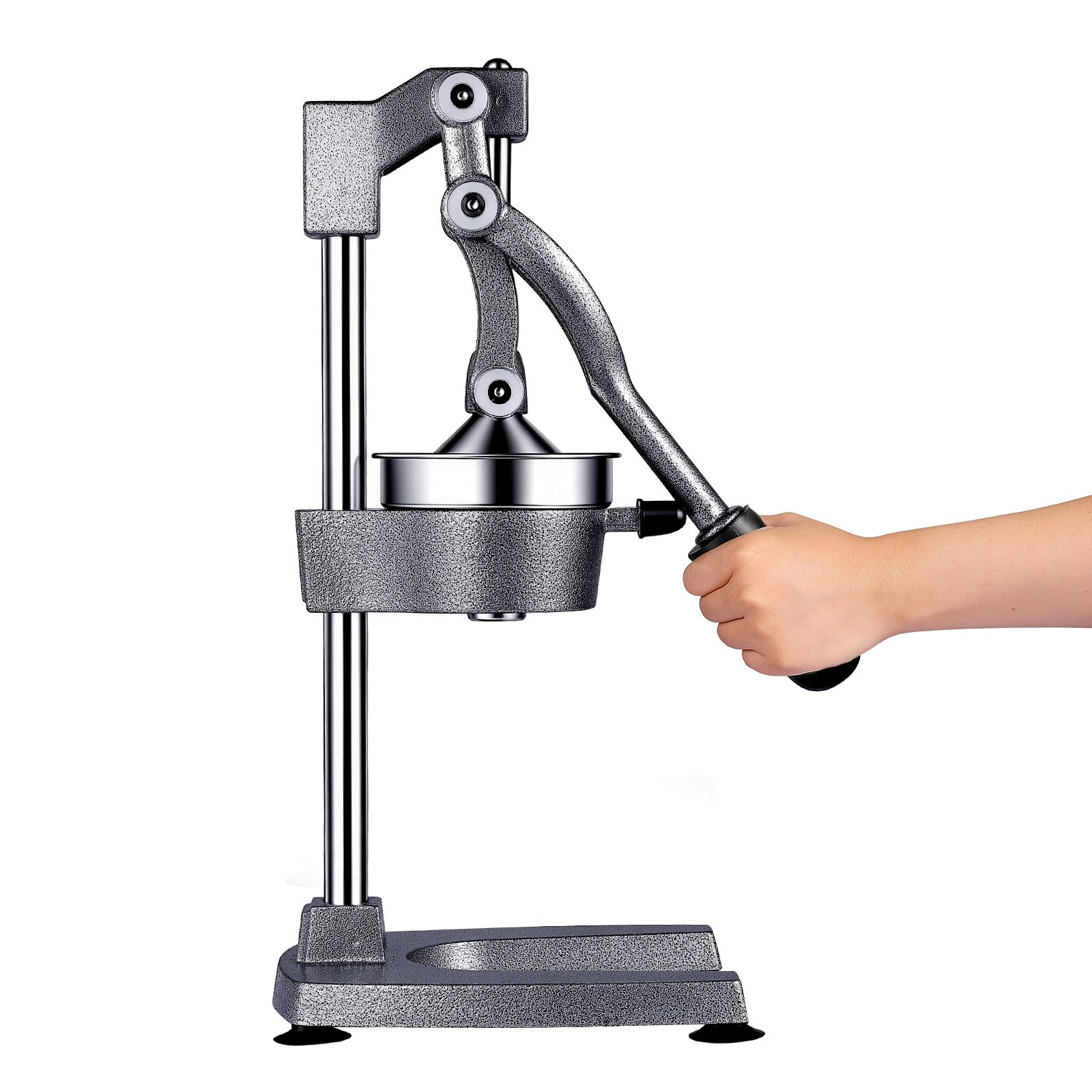 VEVOR Manual Citrus Juicer, 19" Tall Hand Press Orange Juicer, Manual Fresh Juice Extractor for Lemon Pomegranate Grapefruit, Heavy-Duty Cast Iron, Easy to Clean, Home & Commercial Use, Silver Gray