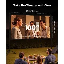 Tripod Projector Screen with 2 Stands 100 Inch 160° Wide Angle 4K HD 16:9