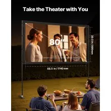 Projector Screen with 2 Stands 80 Inch 160° Wide Angle 4K HD 16:9 Movie Screen